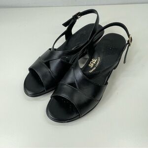 SAS Caress Black Leather Open Toe Comfort Sandal Size 7.5
